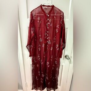 Vintage Red Floral Sheer Dress
